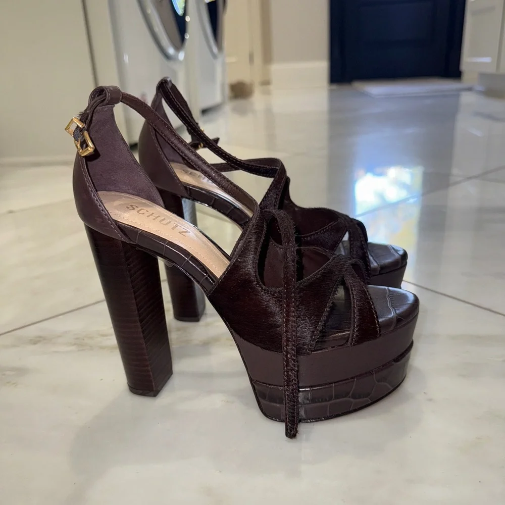 SCHUTZ vintage Dark Brown Platform high heels Sandals - Picture 1 of 7